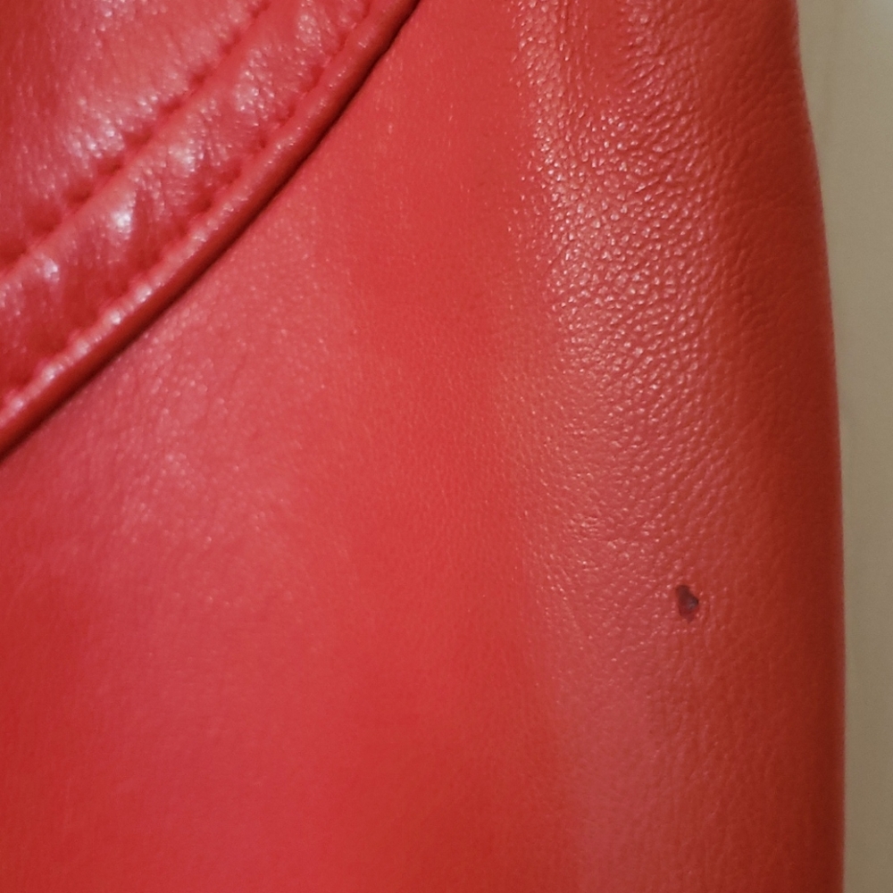 Vintage 80s Lanna Red Leather Pencil Skirt High Waisted Asymmetric Size 10 Small - Picture 8 of 14